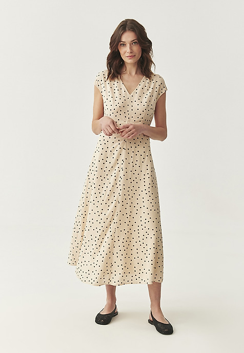 VISCOSE POLKA DOT MIDI DRESS - CASI BEIGE 2