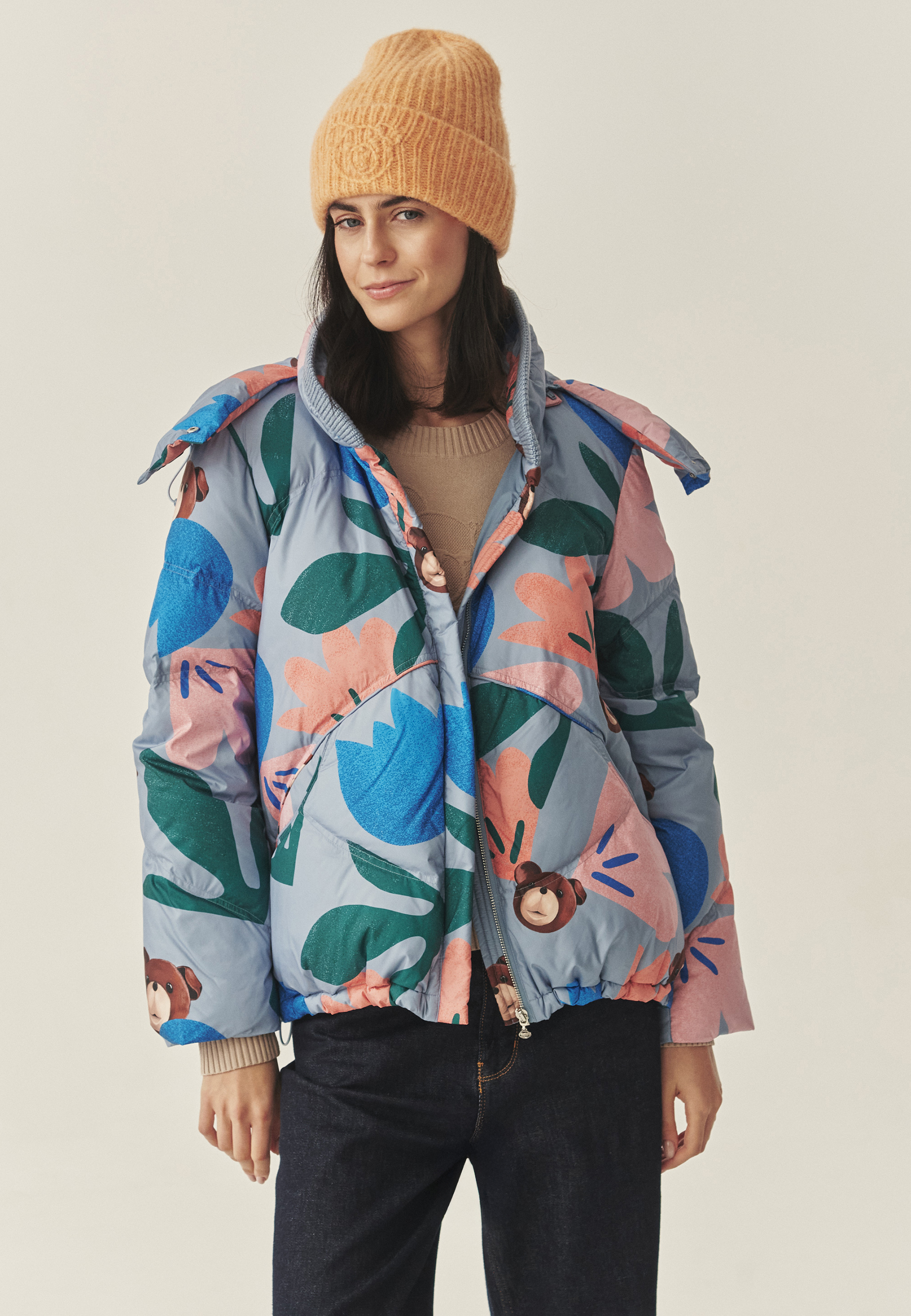 PUCHOWA KURTKA Z MISIEM USZATKIEM - PRECJONKO MULTIKOLOR 2