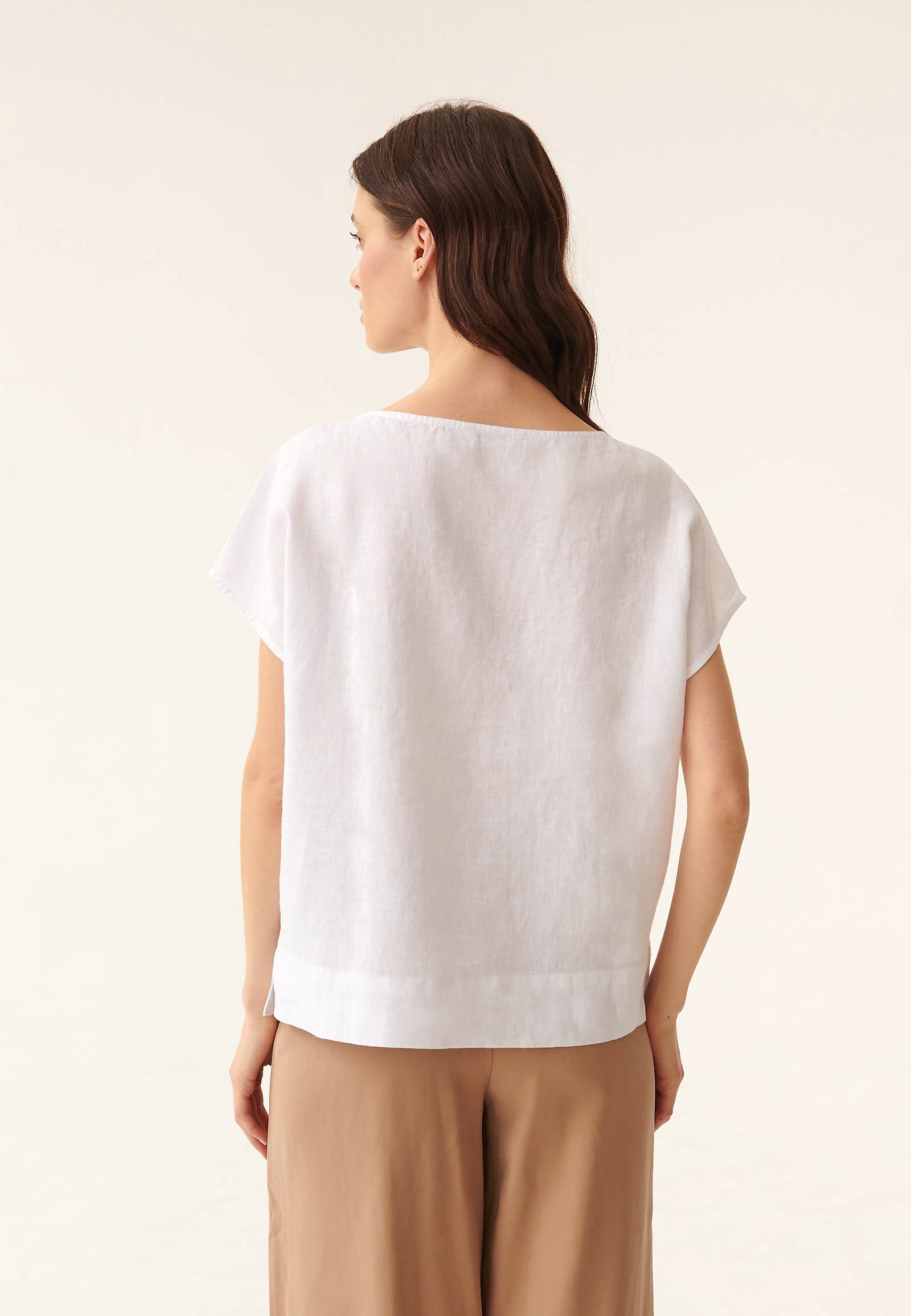 LADIES' SHORT SLEEVE LINEN BLOUSE OMA LADIES' SHORT SLEEVE LINEN BLOUSE OMA WHITE 88148