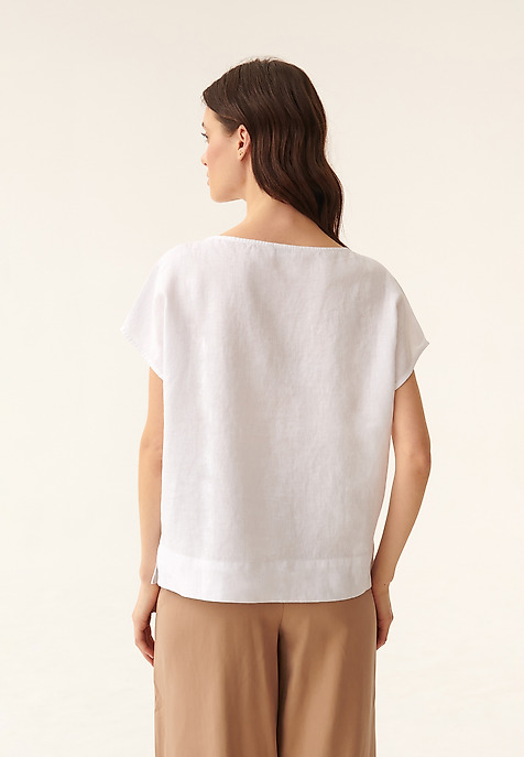 LADIES' SHORT SLEEVE LINEN BLOUSE OMA WHITE 2