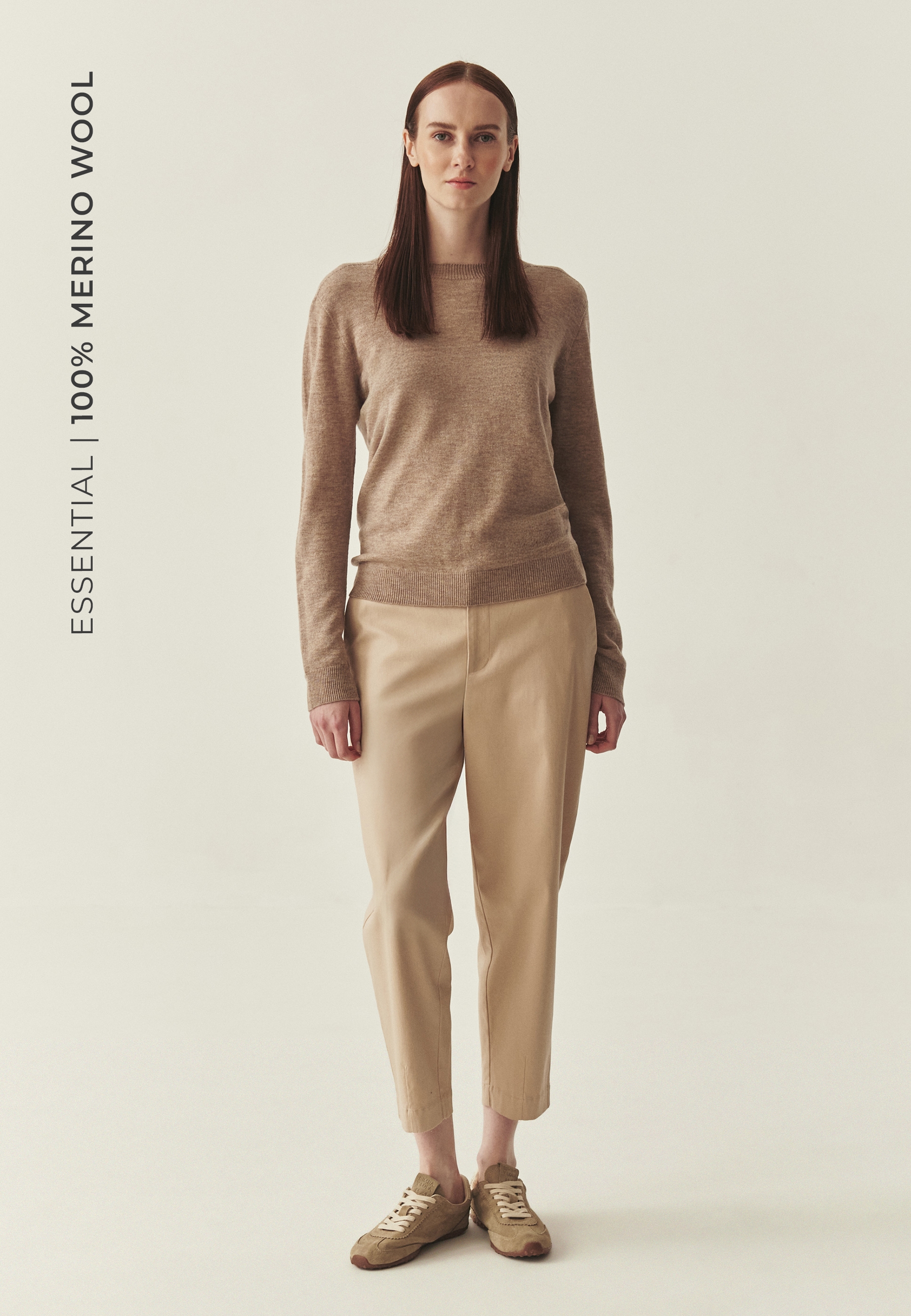 WEŁNIANY SWETER Z DŁUGIM RĘKAWEM - ROSSA BEŻOWY 2