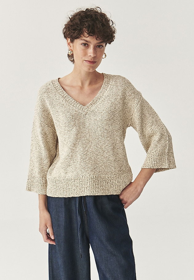 MELANŻOWY SWETER Z BAWEŁNĄ - HELENIS 1 MELANŻOWY SWETER Z BAWEŁNĄ - HELENIS 1 BEŻOWY 2