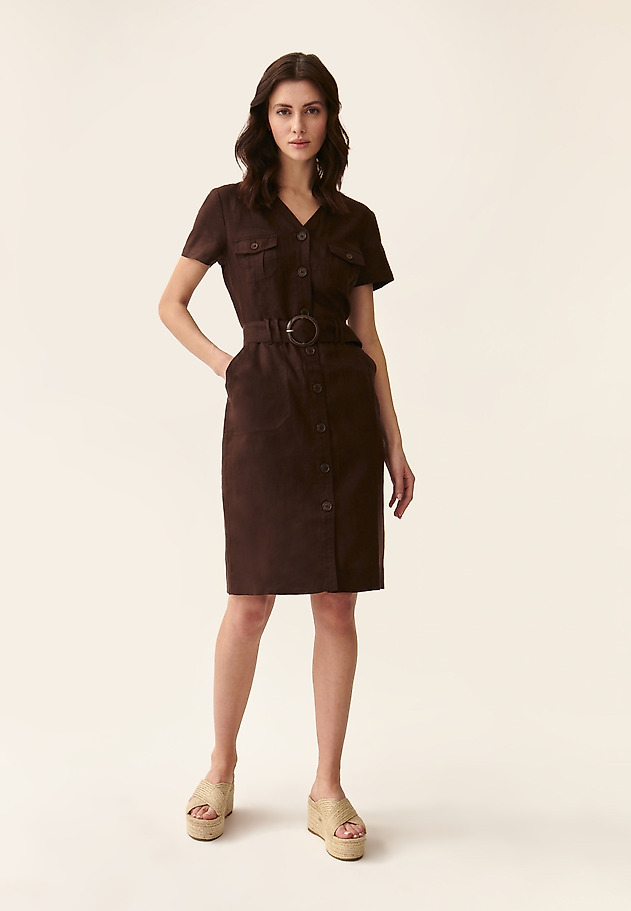 LADIES' LINEN SAFARI DRESS SOFORIA 2 LADIES' LINEN SAFARI DRESS SOFORIA 2 BROWN 2