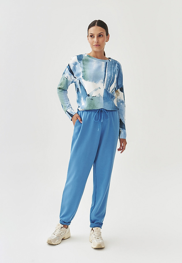 LADIES' KNITTED TROUSERS WITH RIBBED WAISTBAND - SENTI 1 LADIES' KNITTED TROUSERS WITH RIBBED WAISTBAND - SENTI 1 NIEBIESKI 1
