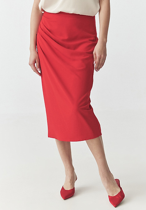 PENCIL SKIRT WITH CREASE — SINIA RED 2