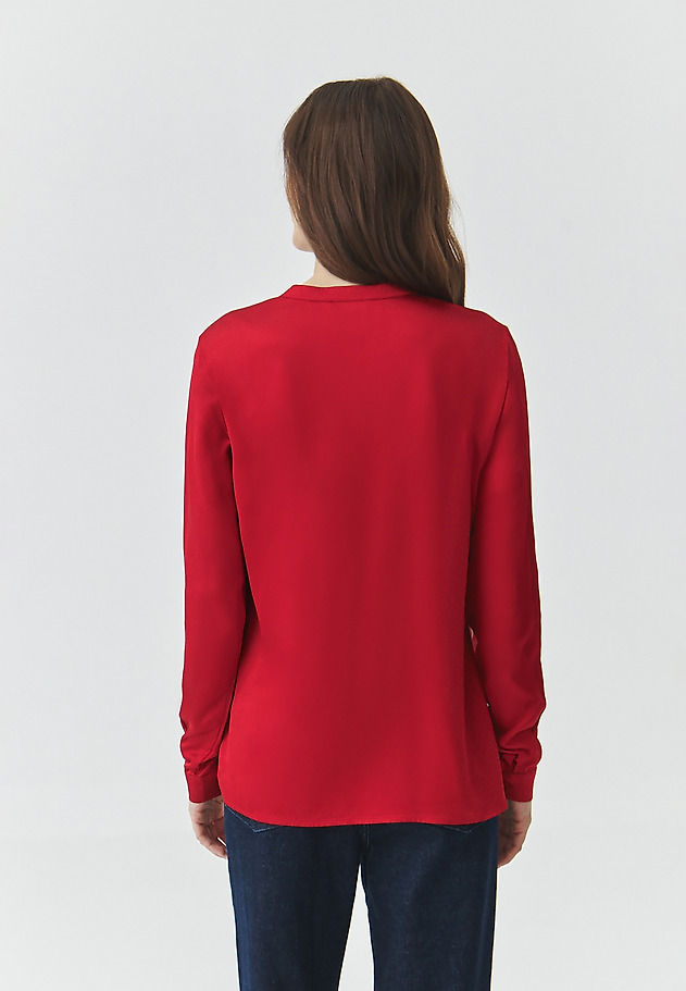 LADIES' FABRIC SHIRT WITH STAND-UP COLLAR AND SATIN TRIM — STENDI LADIES' FABRIC SHIRT WITH STAND-UP COLLAR AND SATIN TRIM — STENDI CZERWONY 3