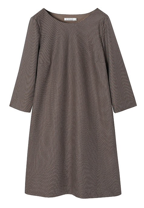 TRAPEZE DRESS IN HOUNDDTOOTH - GRACY BEIGE 2