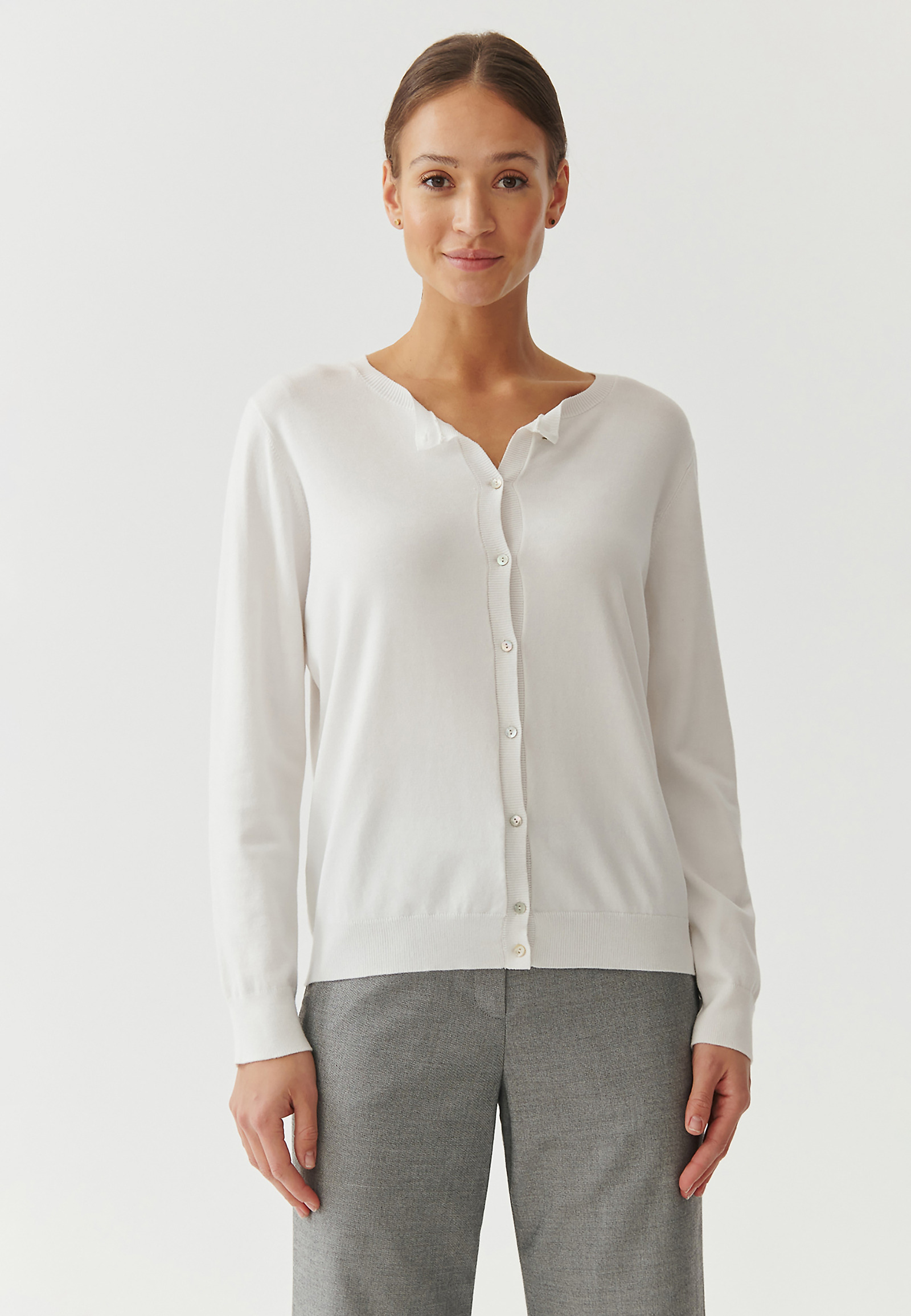 ROZPINANY SWETER DAMSKI Z MIESZANKI WISKOZOWEJ - KONTROKO ROZPINANY SWETER DAMSKI Z MIESZANKI WISKOZOWEJ - KONTROKO ECRU 95551