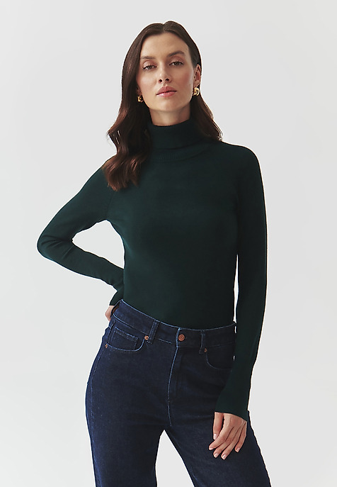 PULOVER DE DAMĂ CLASIC, CU GULER ÎNALT — NEKOKI 1 VERDE 2