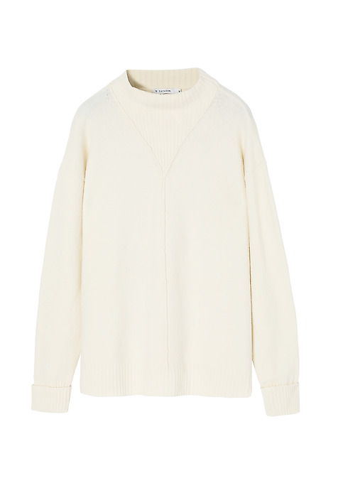LADIES' LOOSE-FITTING JUMPER WITH HALF TURTLENECK AND STRUCTURED EMBELLISHMENT — PARKER ECRU 2