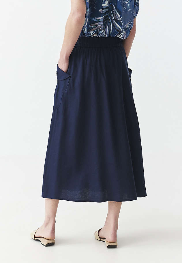 FLARED SKIRT WITH LINEN AND VISCOSE - MILA FLARED SKIRT WITH LINEN AND VISCOSE - MILA NIEBIESKI 3
