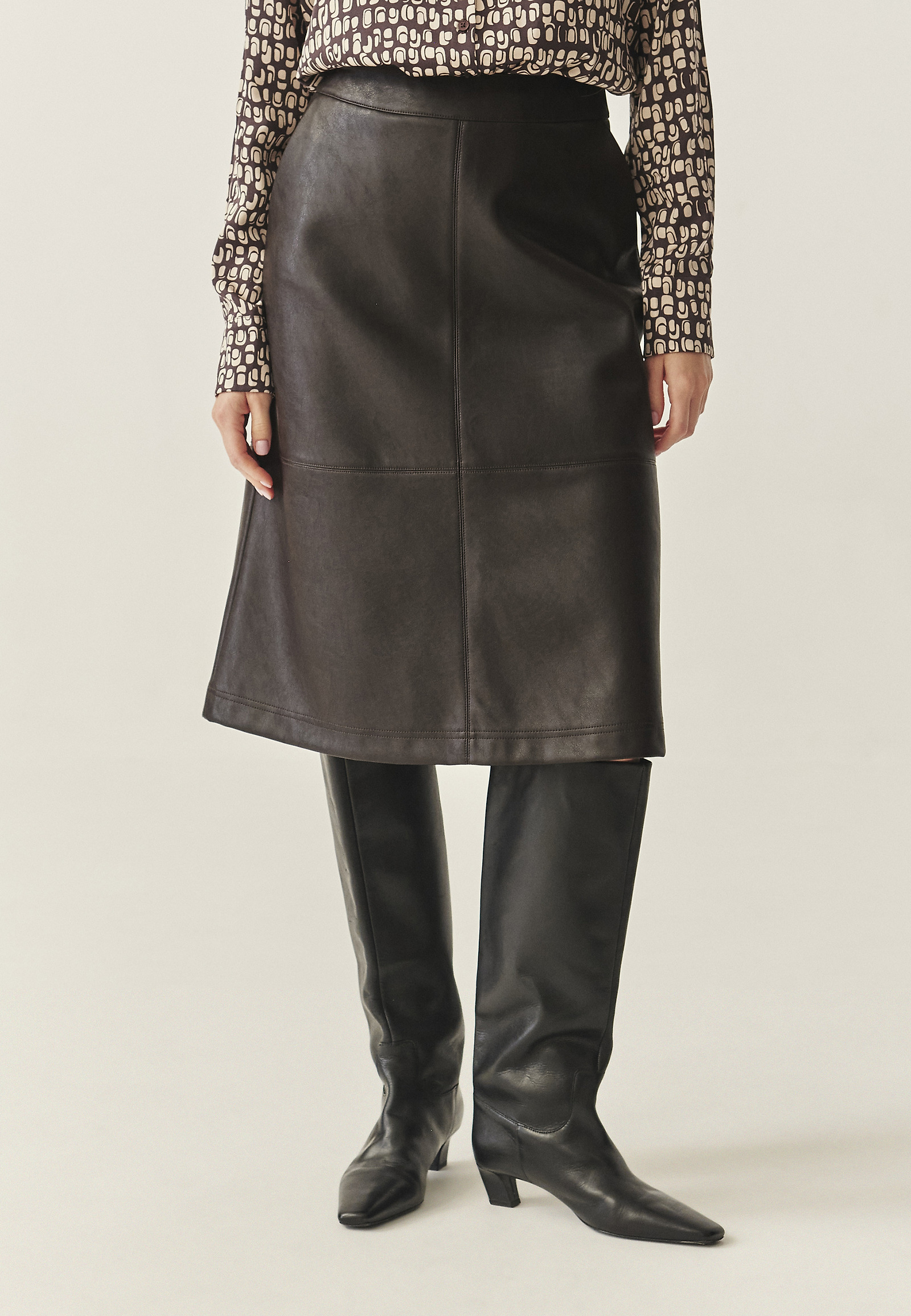 IMITATION LEATHER MIDI SKIRT - SANO IMITATION LEATHER MIDI SKIRT - SANO BROWN 117553