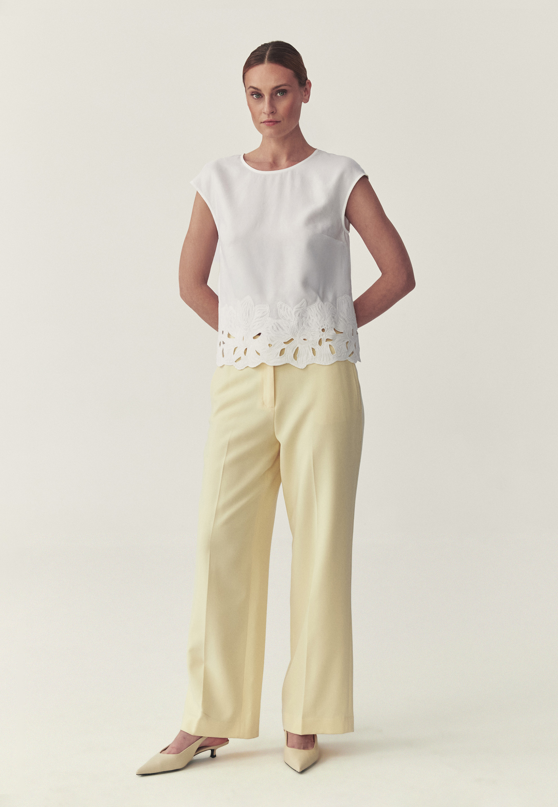 GARNITUROWE SPODNIE Z SZEROKĄ NOGAWKĄ - ZORTANA ŻÓŁTY 2