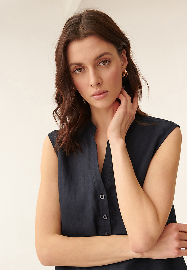 LINEN DRESS WITH FRILL SENCO 1 LINEN DRESS WITH FRILL SENCO 1 NAVY BLUE 4