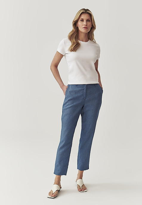 LADIES’ LINEN TROUSERS IN LIGHT DOTS PATTERN - MILONI BLUE 2