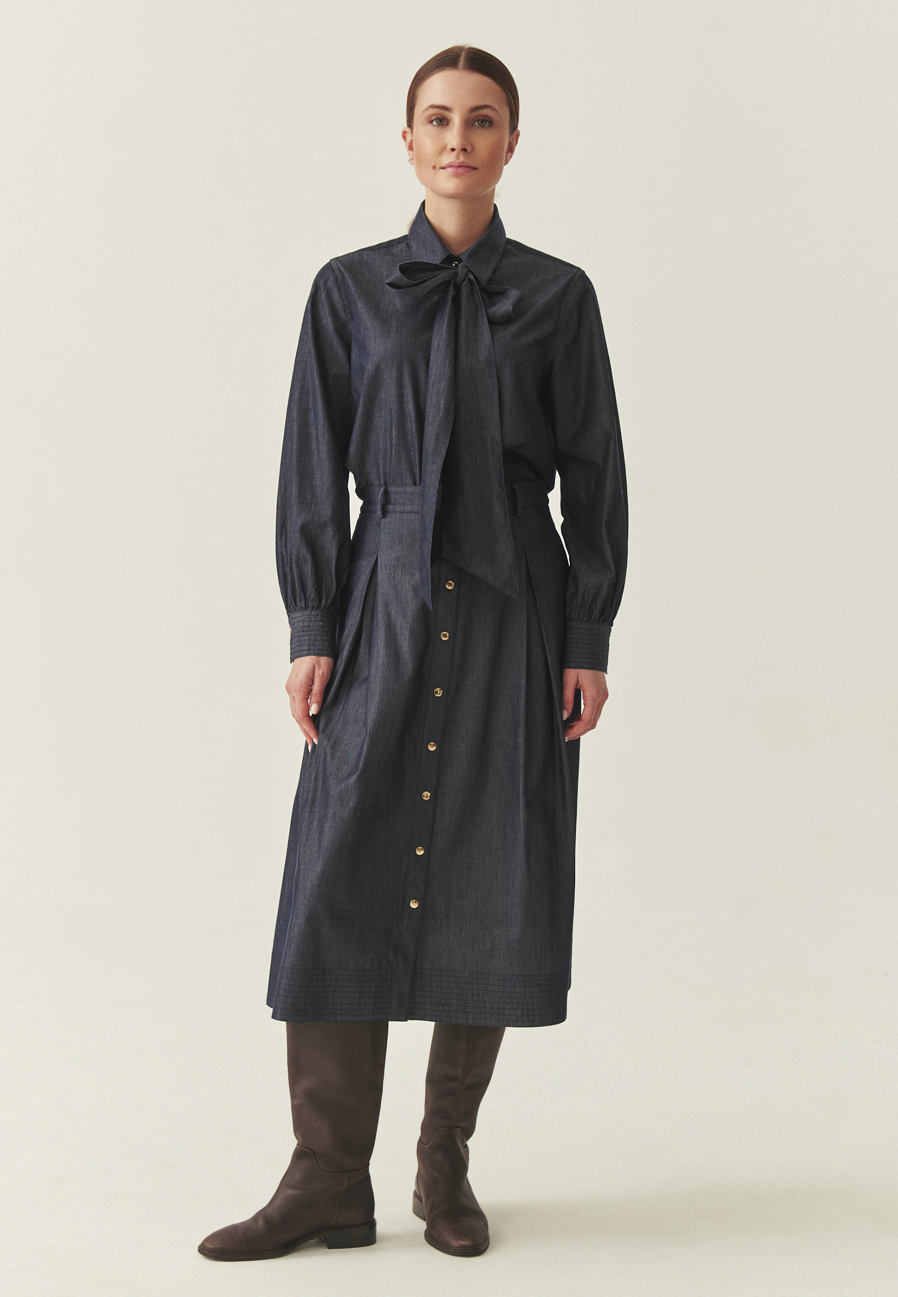 BAWEŁNIANA KOSZULA Z WIĄZANIEM - LILEN GRANATOWY 2