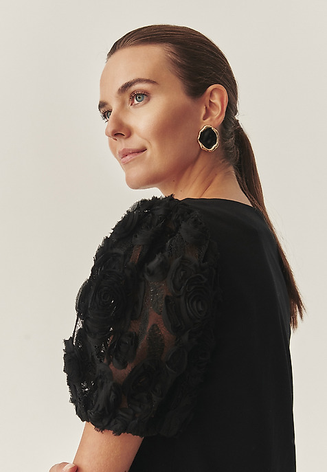 COTTON BLOUSE WITH FLORAL DETAILS - MENORIA 1 BLACK 2