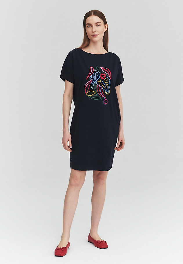 EMBROIDERED KNIT DRESS - KLARA color NAVY BLUE EMBROIDERED KNIT DRESS - KLARA color NAVY BLUE