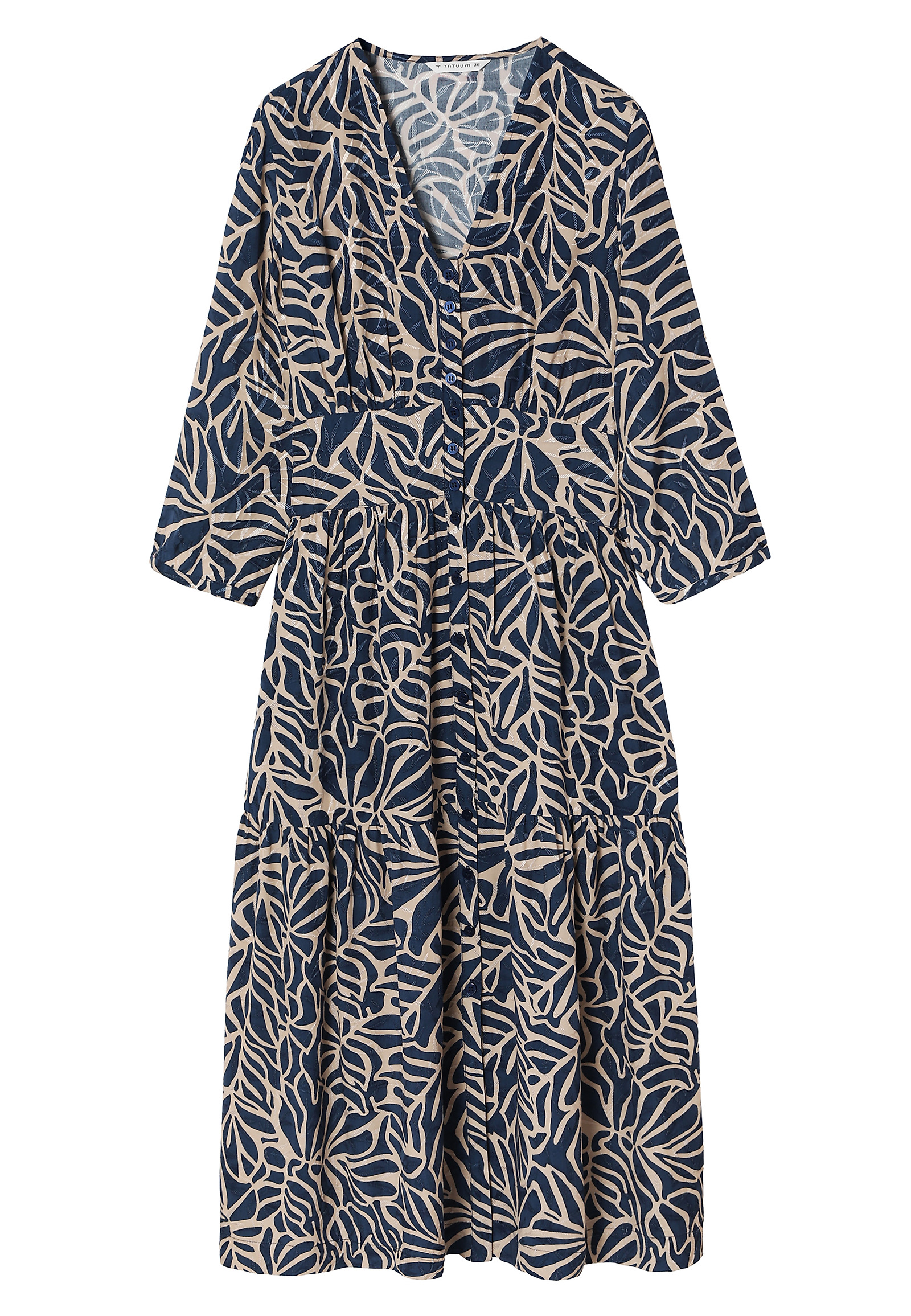 WZORZYSTA SUKIENKA WISKOZOWA Z RĘKAWEM 3/4  - KAMDI WZORZYSTA SUKIENKA WISKOZOWA Z RĘKAWEM 3/4  - KAMDI MULTIKOLOR 100238