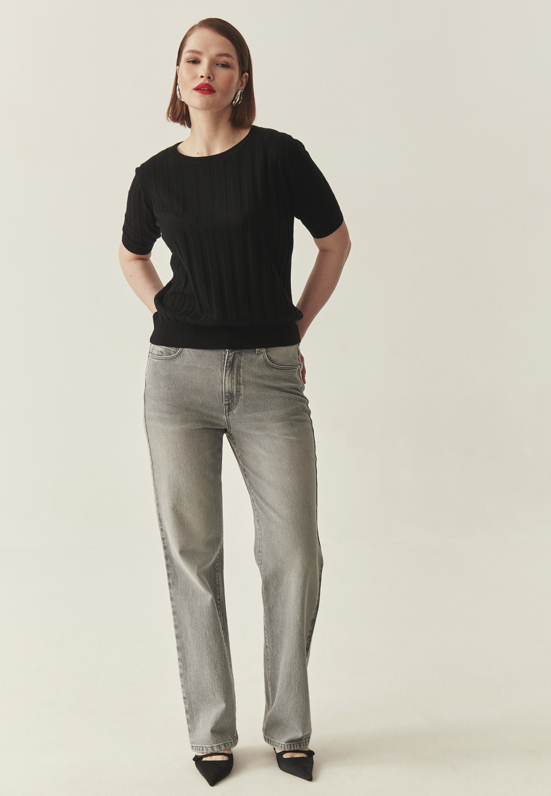 DENIMOWE SPODNIE STRAIGHT - TANAKA 1 SZARY 2