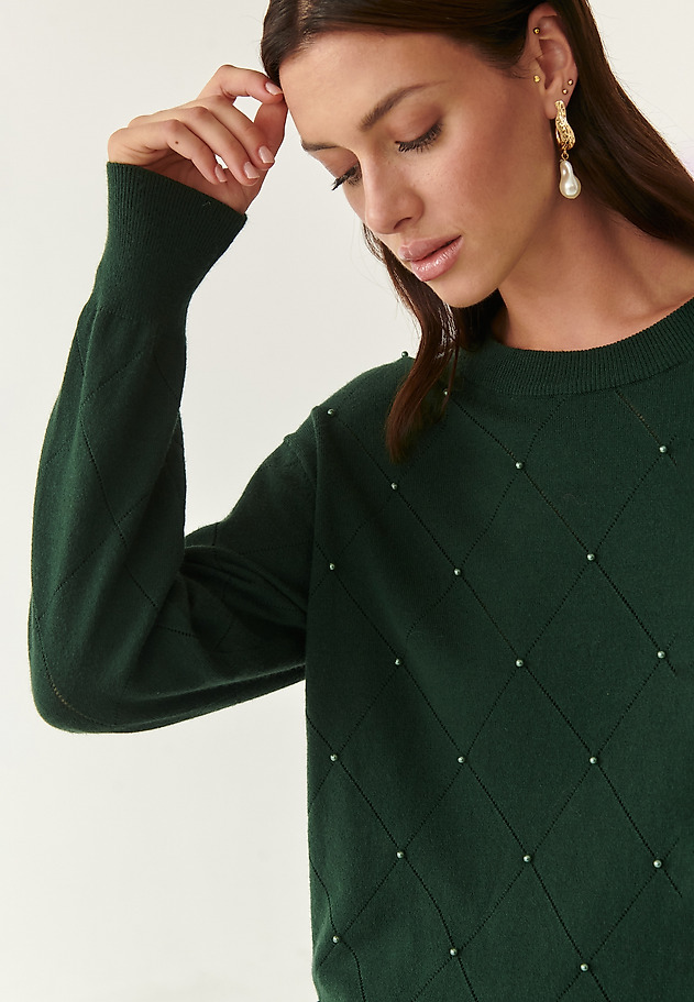 LADIES' LIGHTWEIGHT SWEATER WITH PEARLS AZJAKI LADIES' LIGHTWEIGHT SWEATER WITH PEARLS AZJAKI GREEN 3