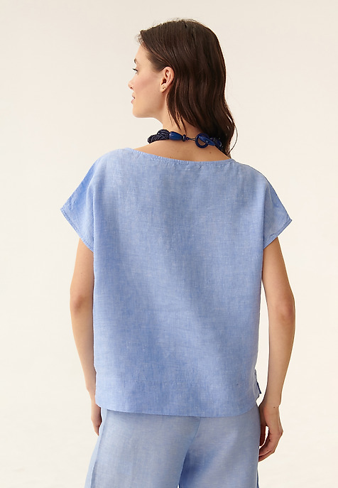 LADIES' SHORT SLEEVE LINEN BLOUSE OMA BLUE 2