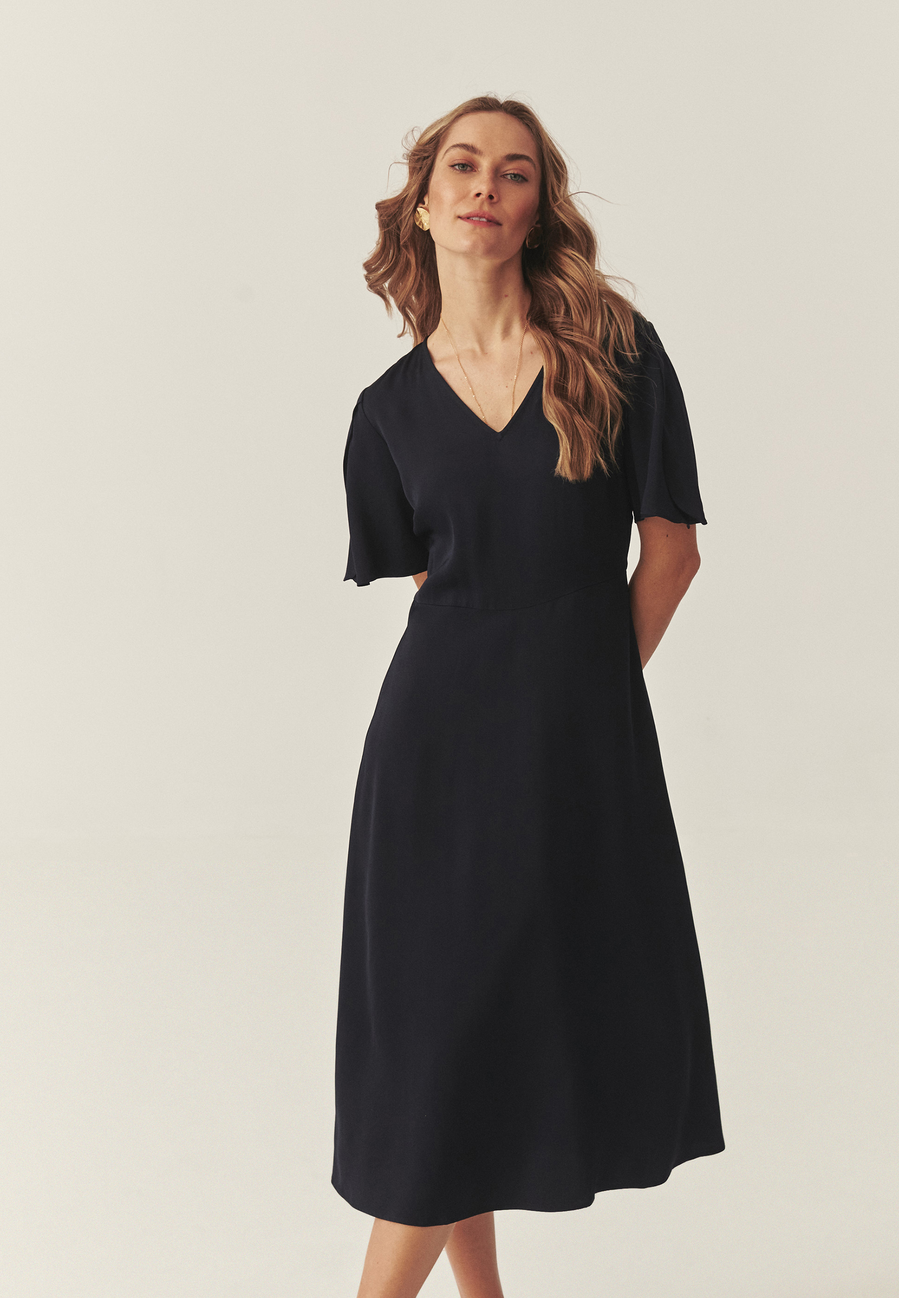 SATIN MIDI DRESS - FLORITA NAVY BLUE 2