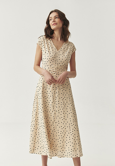 VISCOSE POLKA DOT MIDI DRESS - CASI BEIGE 2