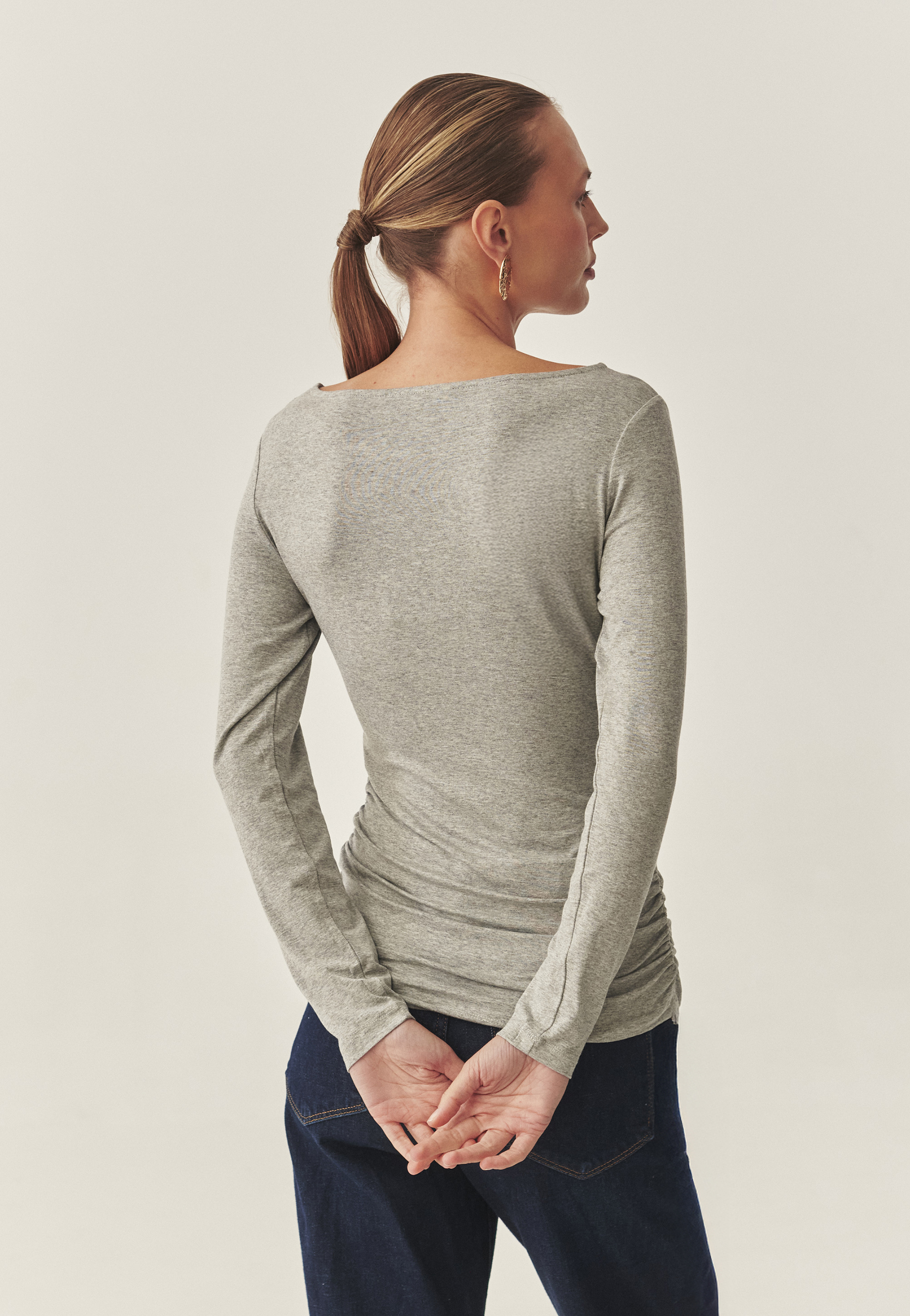 LADIES’ BLOUSE WITH DECORATIVE RUCHING - ZULA 1 GREY 2