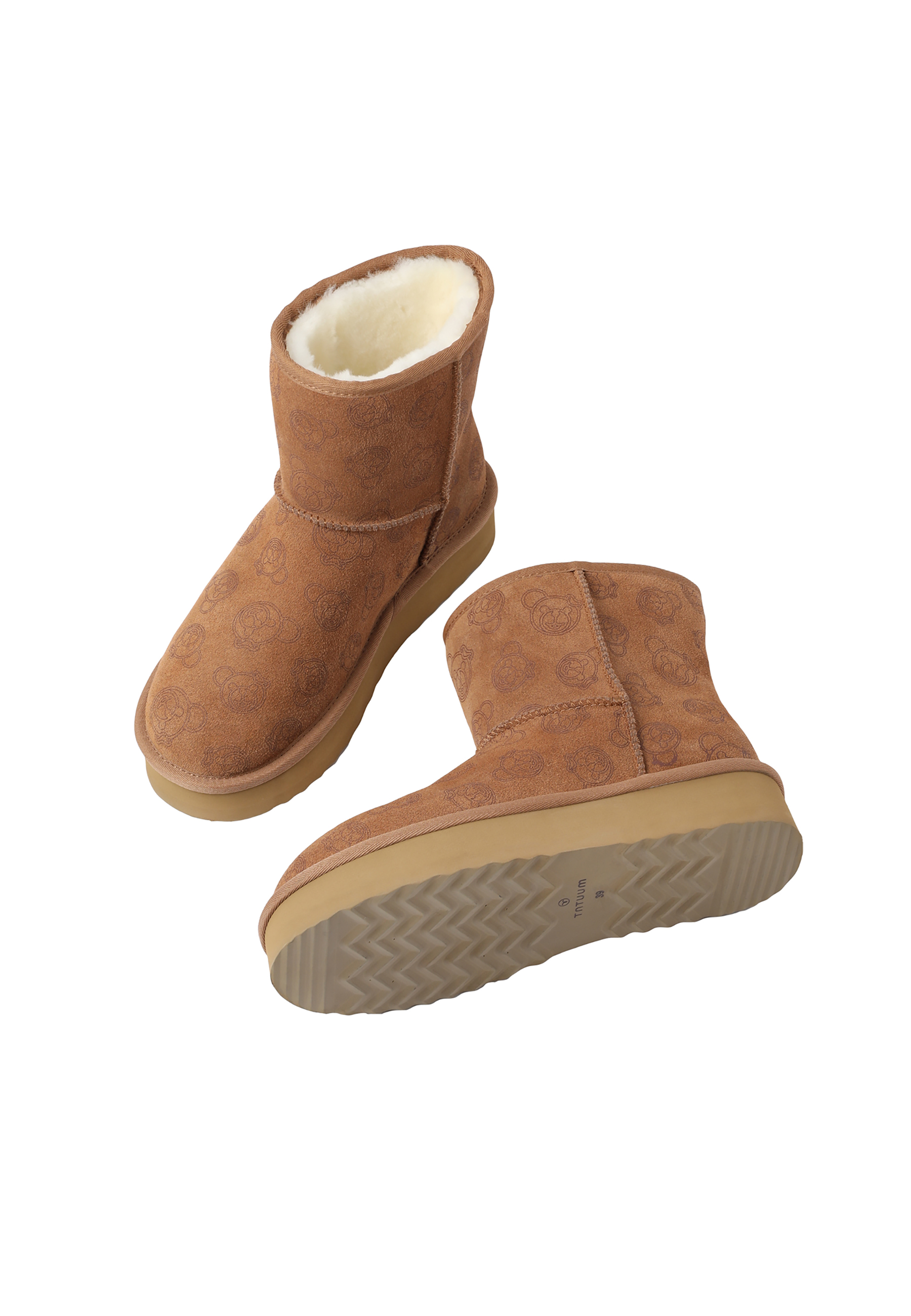 SKÓRZANE ŚNIEGOWCE DAMSKIE Z NADRUKIEM — LARSA BEŻOWY 2