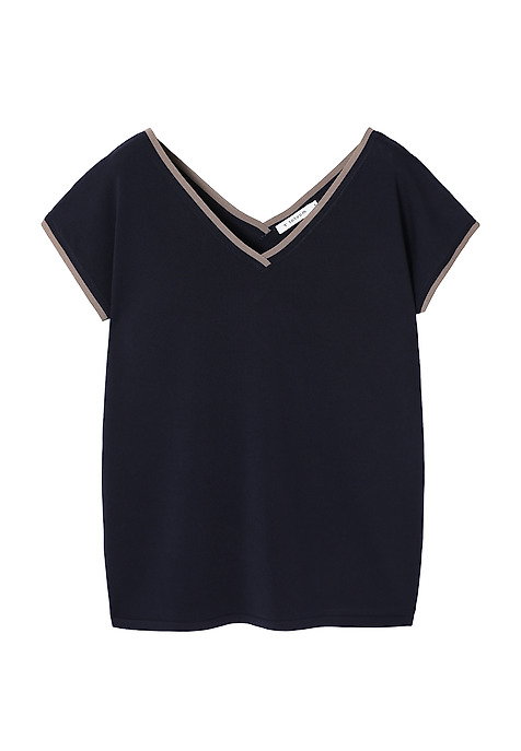 LADIES’ BLOUSE WITH A CONTRASTING RIBBING - SORA NAVY BLUE 2