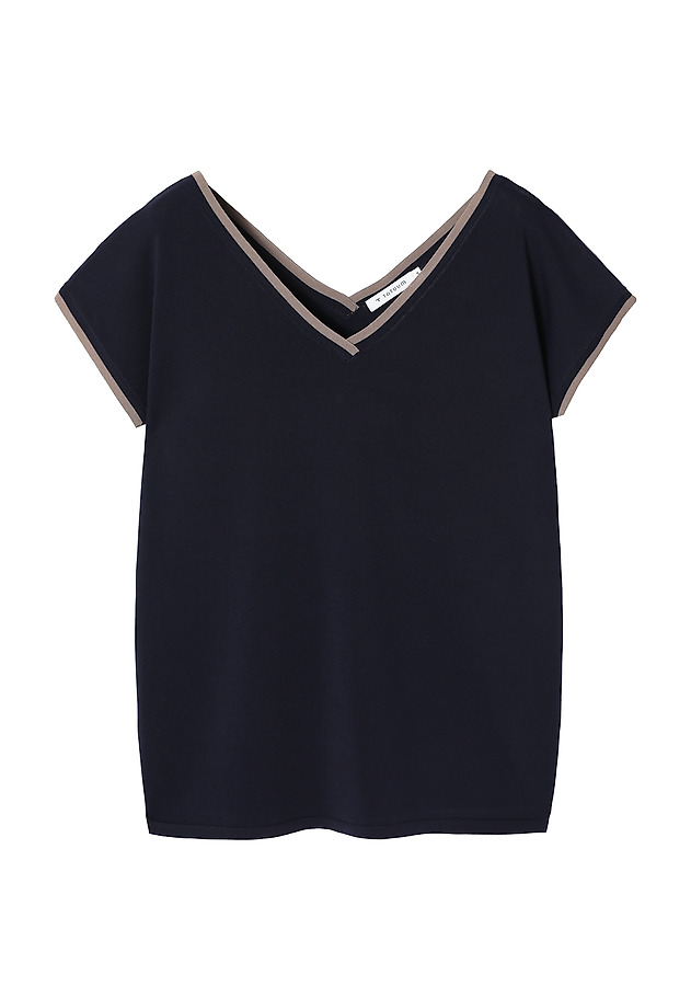 LADIES’ BLOUSE WITH A CONTRASTING RIBBING - SORA LADIES’ BLOUSE WITH A CONTRASTING RIBBING - SORA NAVY BLUE 5