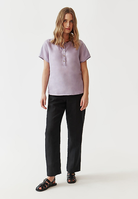 LADIES’ LINEN BLOUSE WITH COCONUT BUTTONS - SARAKIMO PURPLE 2