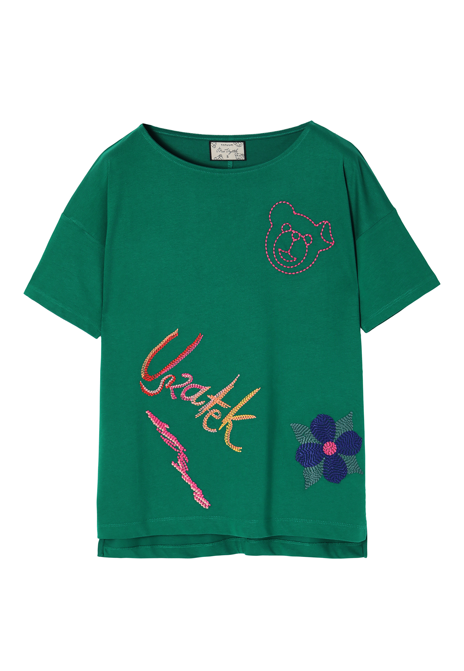 T-SHIRT DAMSKI Z WIELOBARWNYMI HAFTAMI MIZATI 1 ZIELONY 2