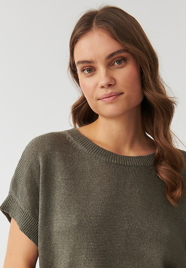 LADIES’ LINEN SWEATER WITH SHORT KIMONO SLEEVES - LIMIKO LADIES’ LINEN SWEATER WITH SHORT KIMONO SLEEVES - LIMIKO KHAKI 4