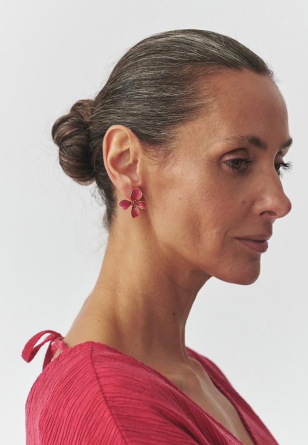 FLORAL EARRINGS — SPARKLY FLORAL EARRINGS — SPARKLY RED 1
