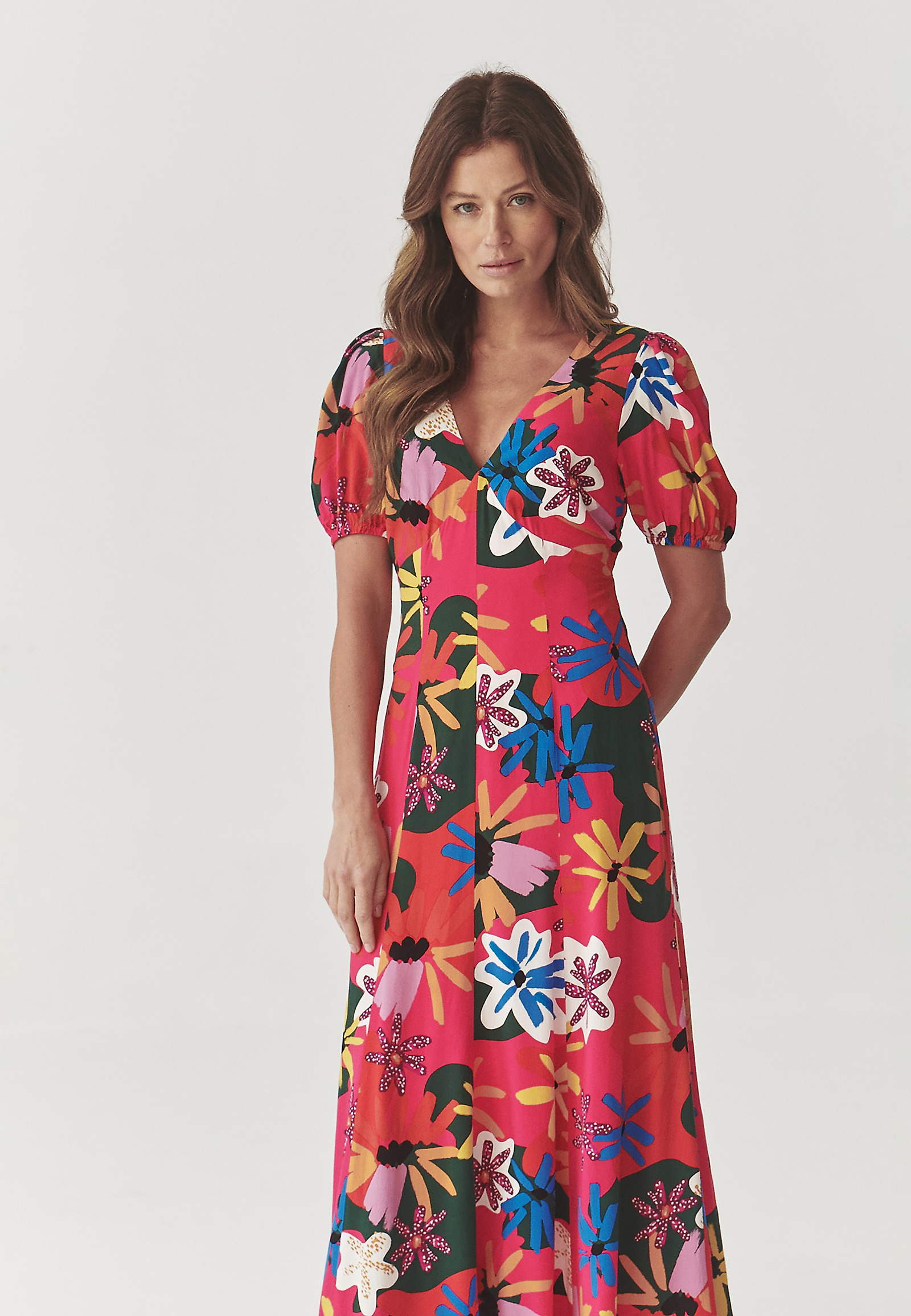 ROCHIE LUNGĂ DIN VISCOZĂ, CU MÂNECI SCURTE - LANAMIA ROCHIE LUNGĂ DIN VISCOZĂ, CU MÂNECI SCURTE - LANAMIA MULTICOLOR 98127