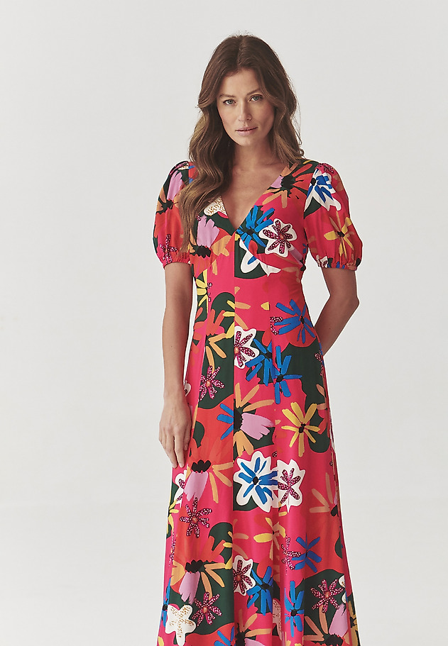 LADIES’ LONG FLORAL DRESS WITH SHORT SLEEVES - LANAMIA LADIES’ LONG FLORAL DRESS WITH SHORT SLEEVES - LANAMIA MULTIKOLOR 4