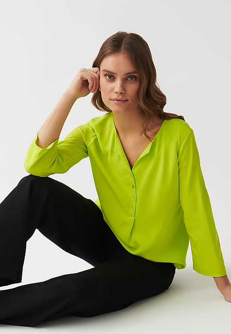 LADIES’ VISCOSE BLOUSE WITH ROLLED-UP SLEEVES - ISOLA GREEN 2