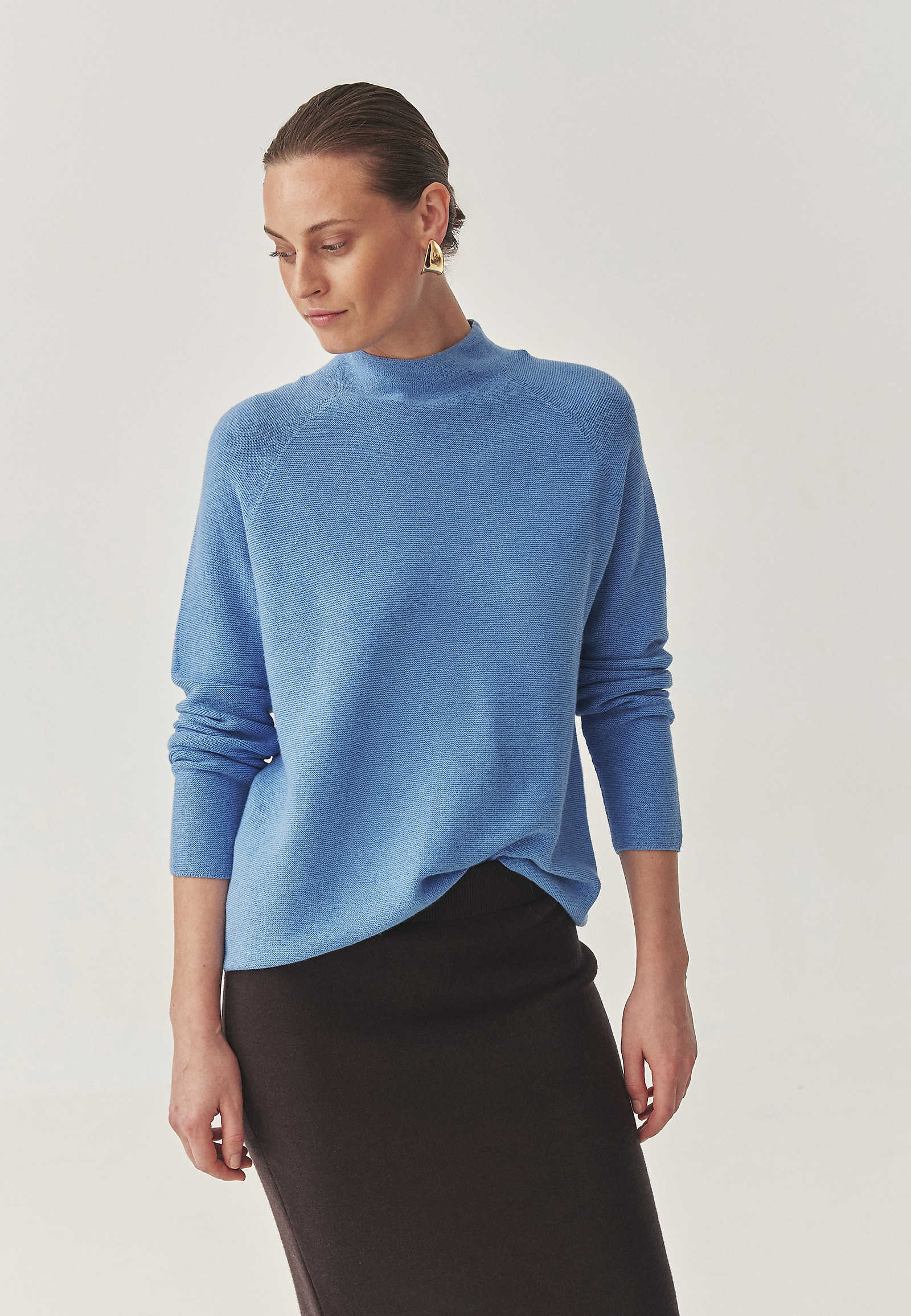 PULOVER CU GOLĂ DE JUMĂTATE ȘI ÎMBRĂCĂMINTE DIN LANA - JOLIE PULOVER CU GOLĂ DE JUMĂTATE ȘI ÎMBRĂCĂMINTE DIN LANA - JOLIE ALBASTRU 114814