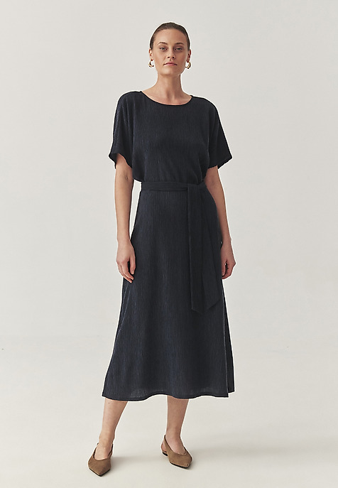 AIRY MIDI DRESS IN CRINKLED FABRIC - LUNIZMA NAVY BLUE 2