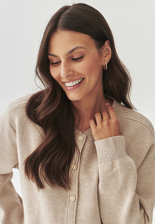 LADIES' BOMBER SWEATER WITH PRESS STUDS- ANGIE LADIES' BOMBER SWEATER WITH PRESS STUDS- ANGIE BEIGE 5