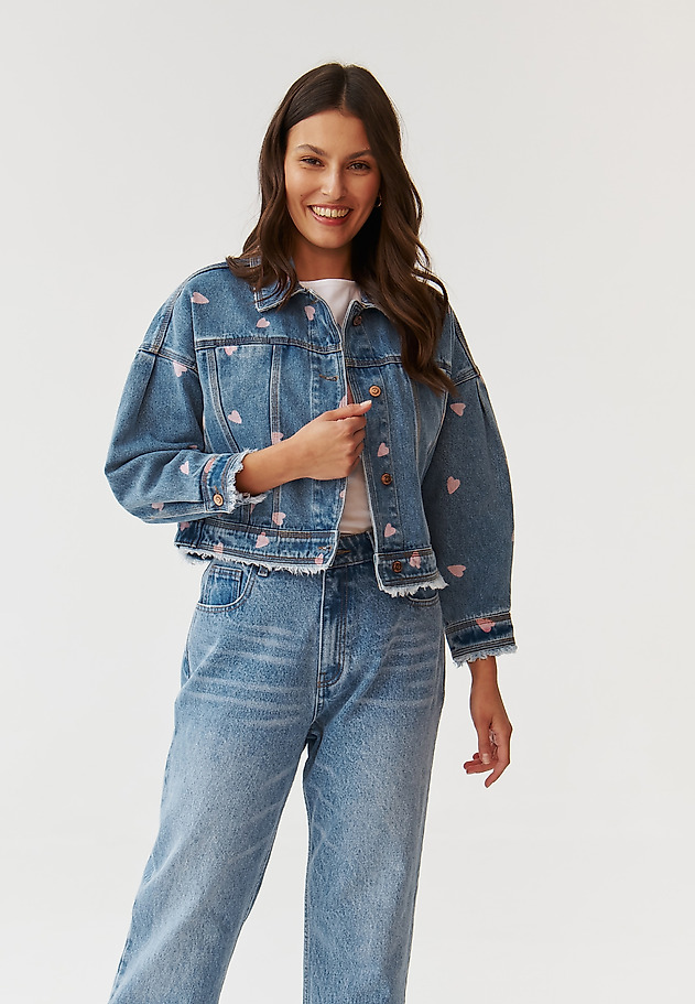 OVERSIZED LADIES’ DENIM JACKET PRINTED WITH HEARTS - NAMIA OVERSIZED LADIES’ DENIM JACKET PRINTED WITH HEARTS - NAMIA BLUE 7
