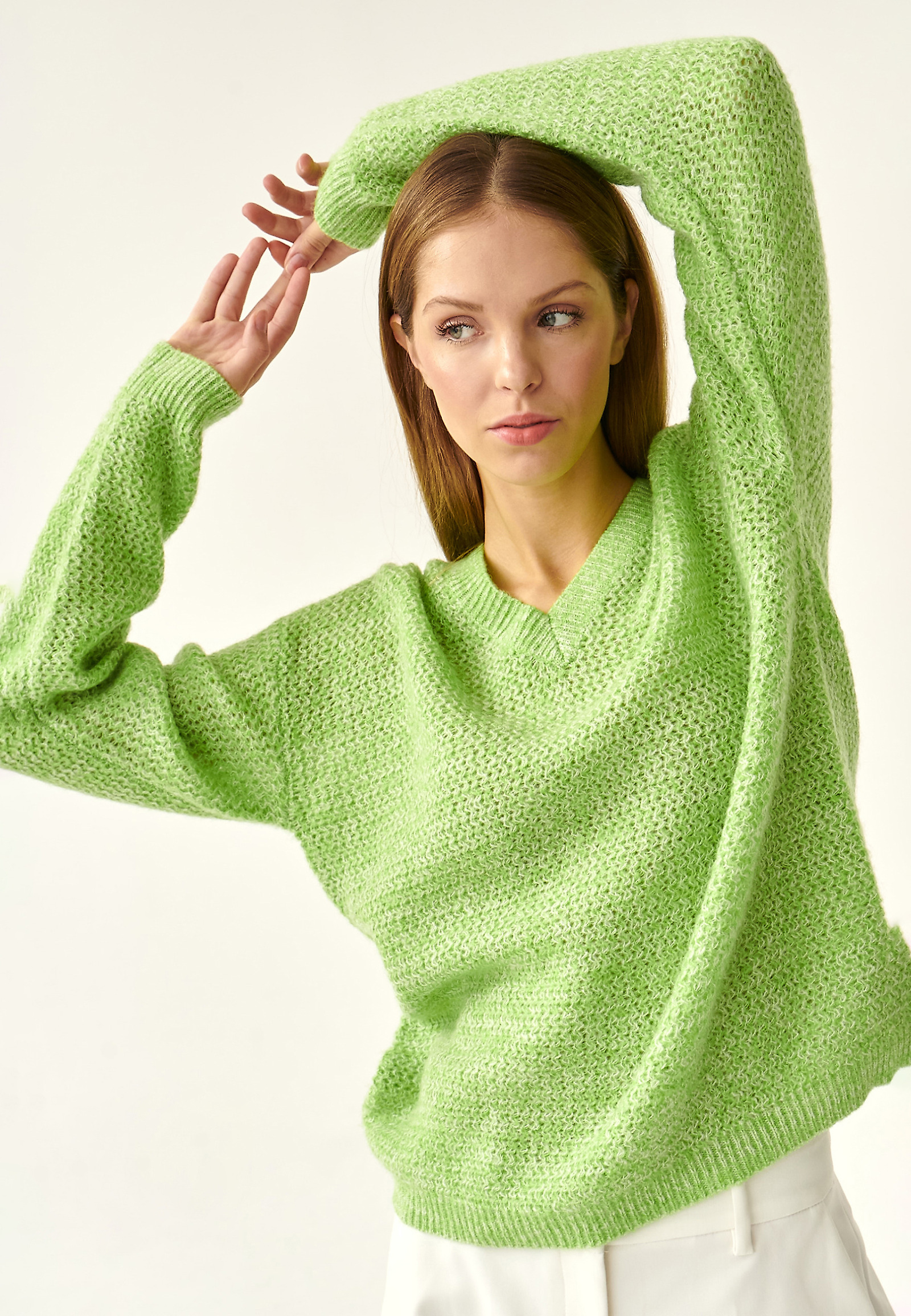STRUKTURALNY SWETER DAMSKI LASO STRUKTURALNY SWETER DAMSKI LASO ZIELONY 86354