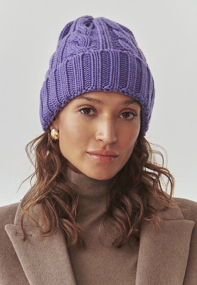 KNITTED LADIES' CAP IN WOOL AND CASHMERE - COLLA KNITTED LADIES' CAP IN WOOL AND CASHMERE - COLLA FIOLETOWY 1