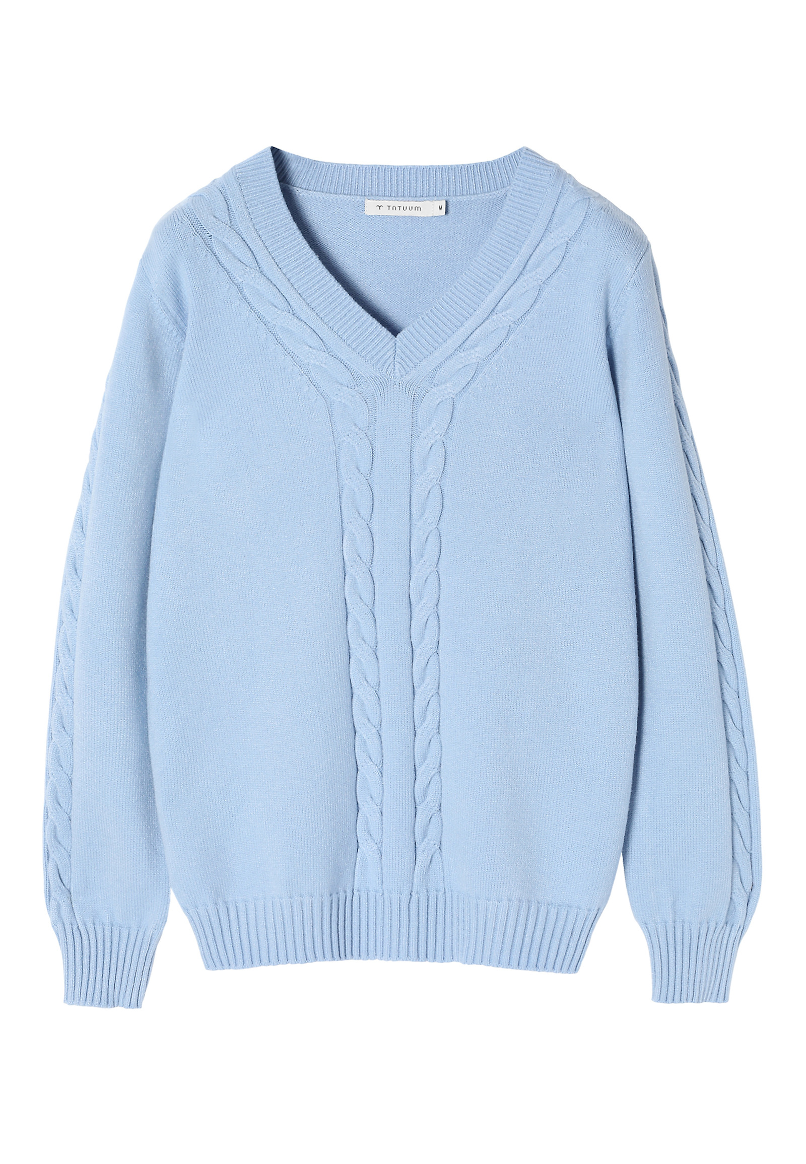 SWETER DAMSKI Z WARKOCZOWYM SPLOTEM - WIRA SWETER DAMSKI Z WARKOCZOWYM SPLOTEM - WIRA NIEBIESKI 99073
