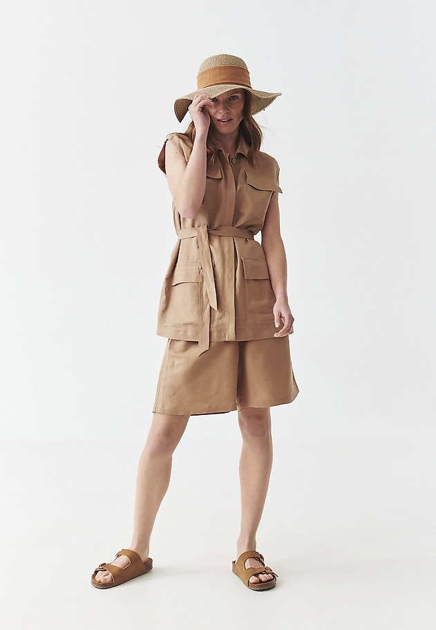 LINEN-VISCOSE WAISTCOAT WITH BELT - RITI LINEN-VISCOSE WAISTCOAT WITH BELT - RITI BEŻOWY 5