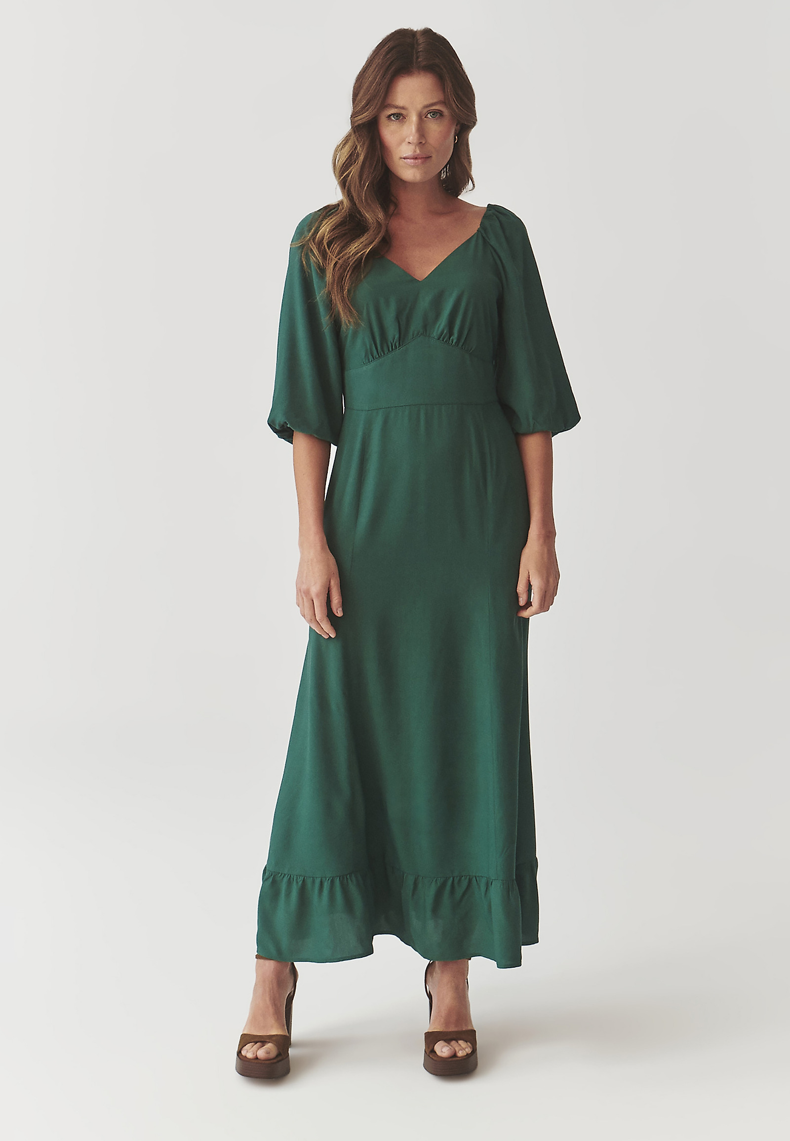 LADIES’ MAXI DRESS WITH A FRILL - KONKIRO LADIES’ MAXI DRESS WITH A FRILL - KONKIRO GREEN 98163