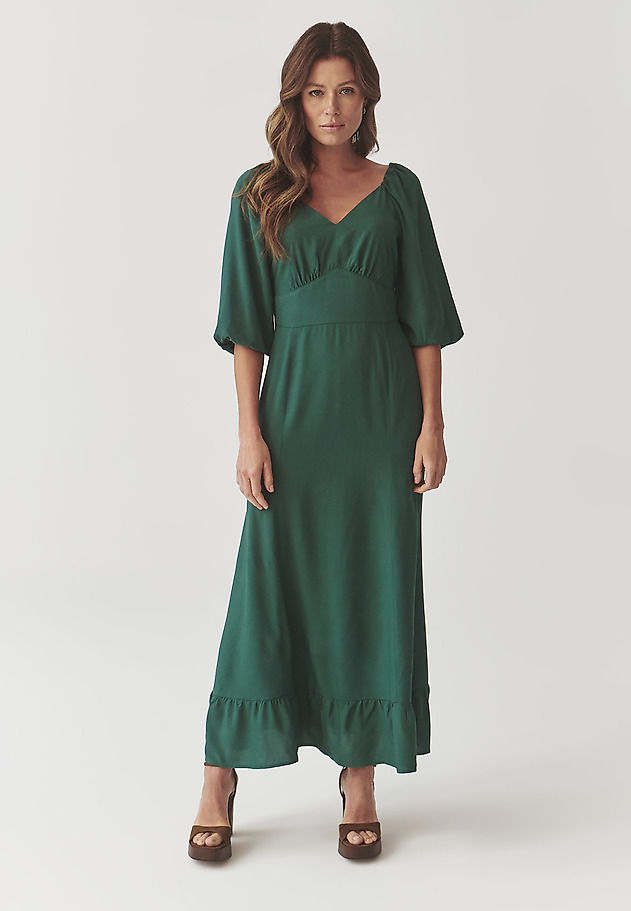 LADIES’ MAXI DRESS WITH A FRILL - KONKIRO LADIES’ MAXI DRESS WITH A FRILL - KONKIRO GREEN 2