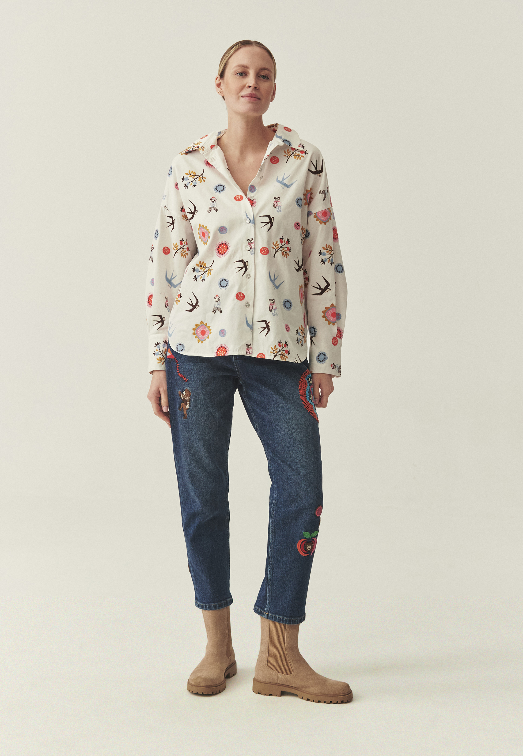 HAFTOWANA KOSZULA Z BAWEŁNĄ - NAMI BEŻOWY 2